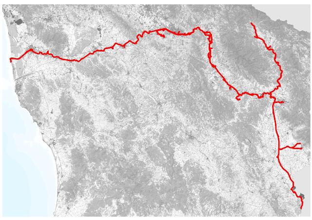 Il tracciato della ciclopista dell'Arno (Regione Toscana)