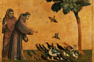 Un particolare dell'opera "La predica agli uccelli" di Giotto, 1295-1299.