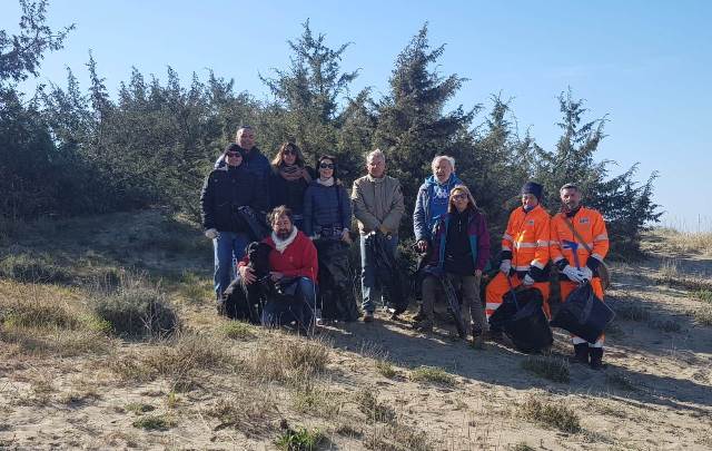 Gruppo di volontari impegnati nella pulizia delle dune (foto Comune di Grosseto)