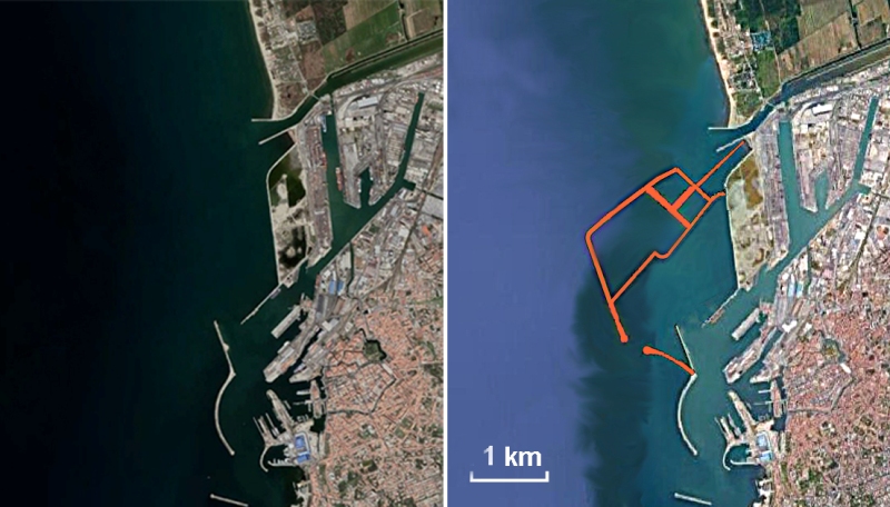A confronto il nuovo porto industriale di Livorno con il progetto di ampliamento (immagine Legambiente Toscana)